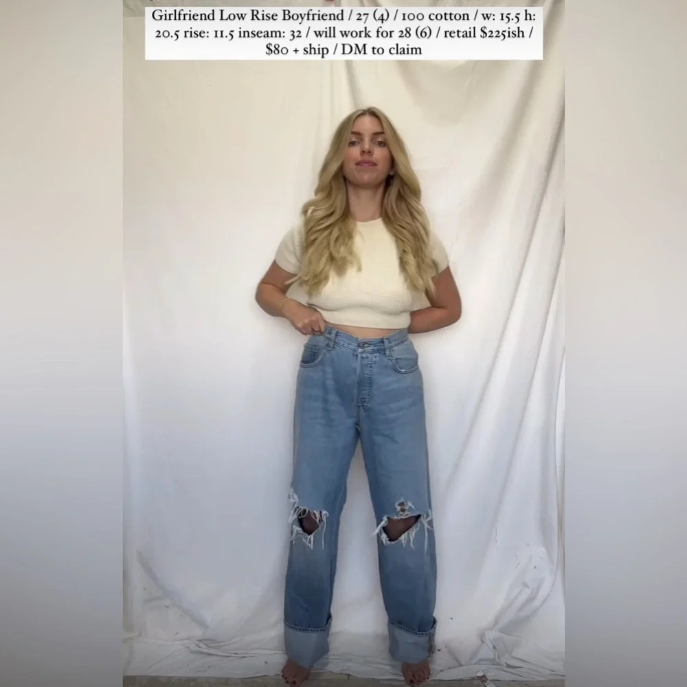 GRLFRND girlfriend distressed low rise boyfriend denim jeans - Picture 4 of 7